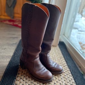 Frye Vintage Boots Brown Leather Braided Western